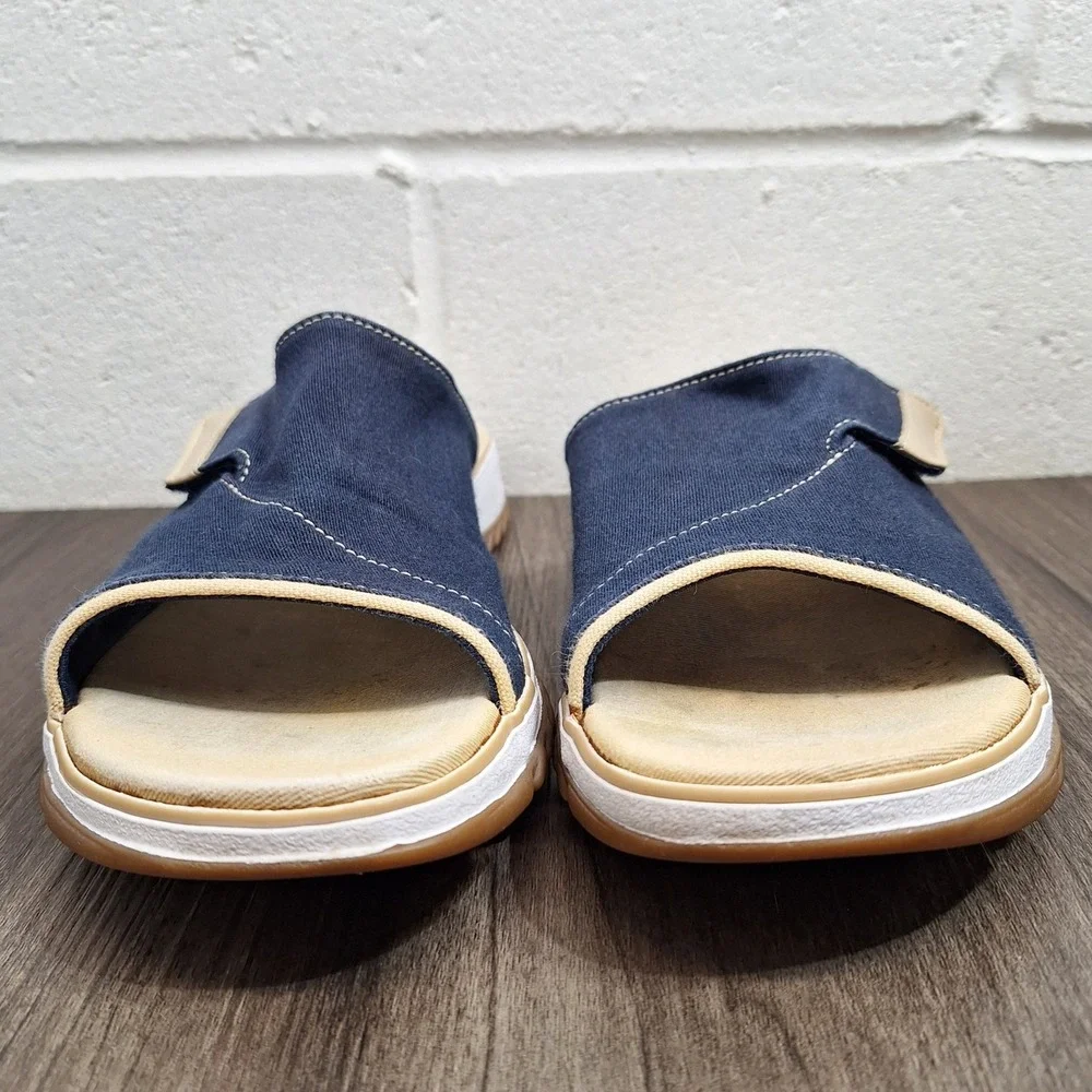 Clarks Sunbeat Navy Blue Canvas Slide Sandals Womens Size 8 M 36104 Adjustable - Picture 5 of 7